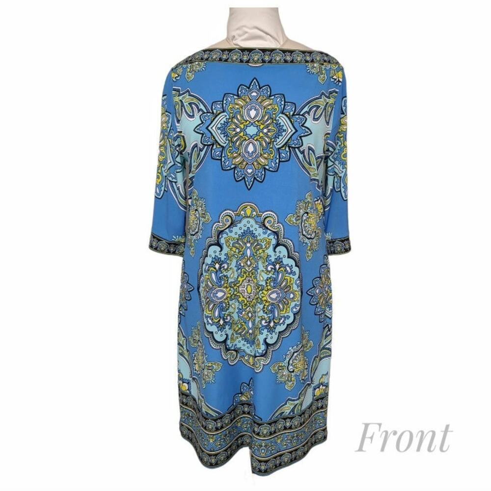 APT 9 Blue Knit Shift Dress Size L Loose Fitting Mid 3/4 Length Sleeves Travel